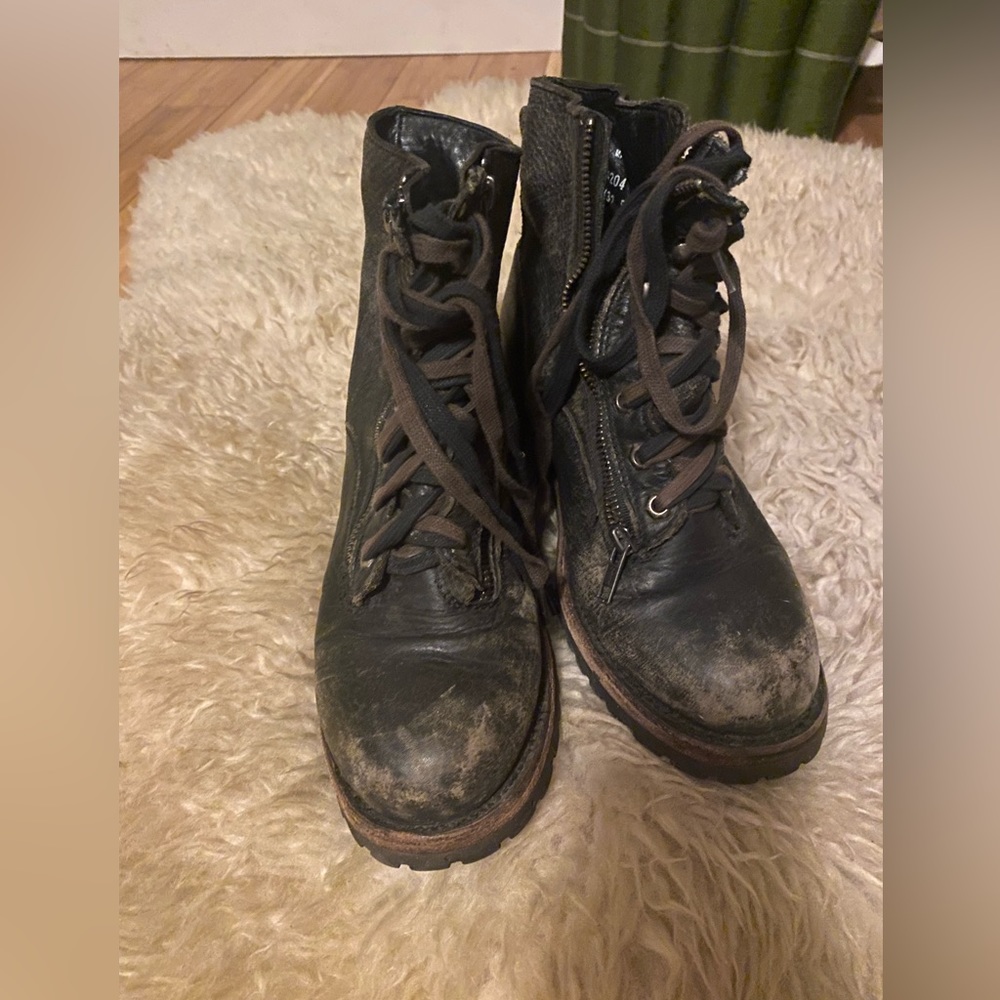 Free People Black distressed leather boots. Size 8.5.